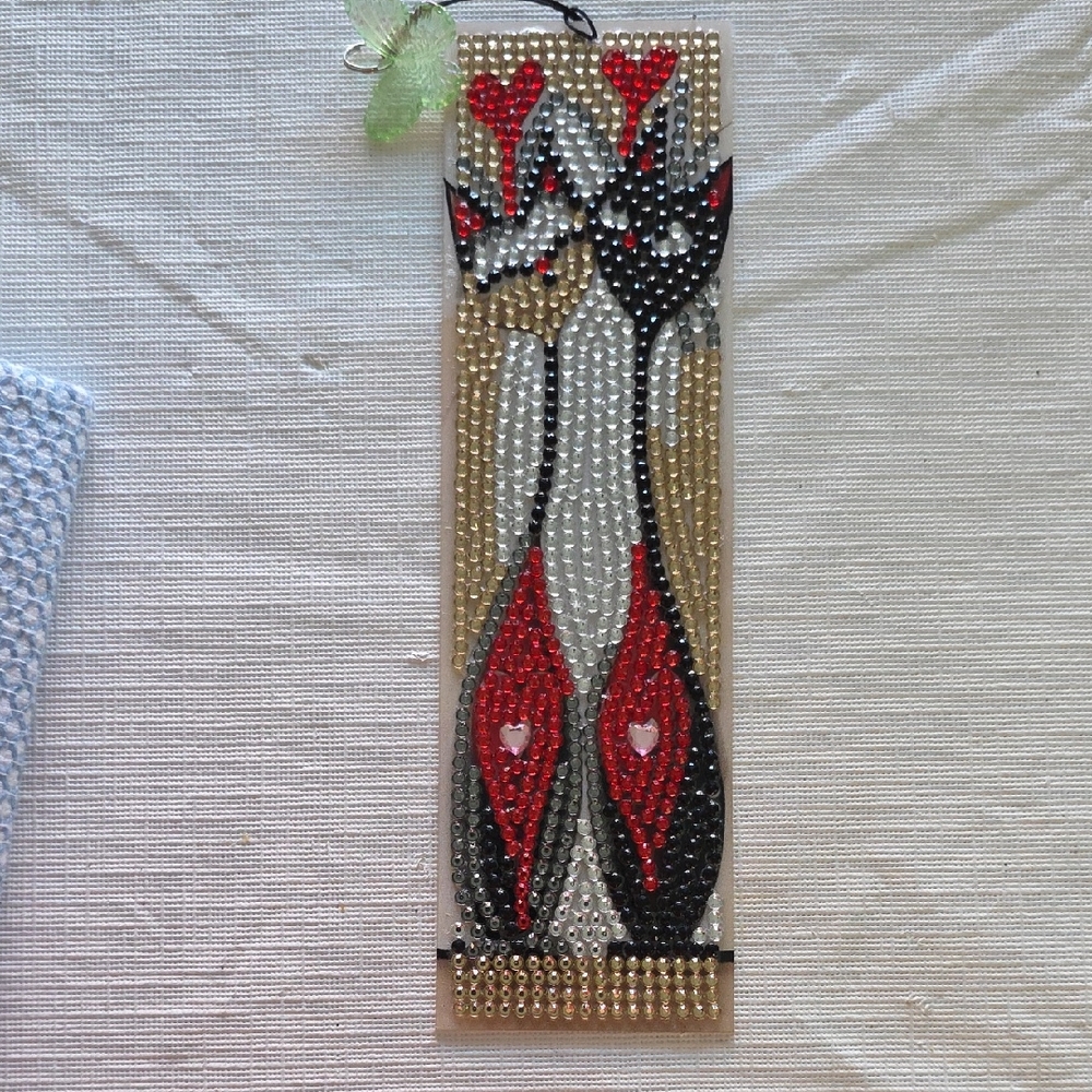 Crystal Beaded Cat Bookmark with Red and Black Accents